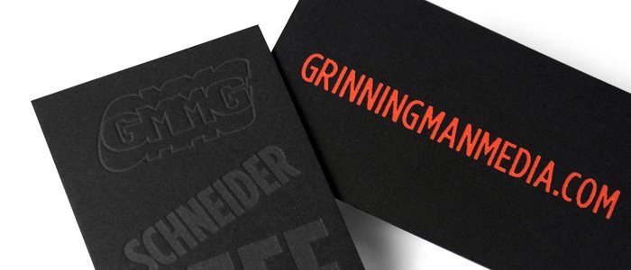 Grinning Man Media Group - Custom Black Letterpress Business Cards 2