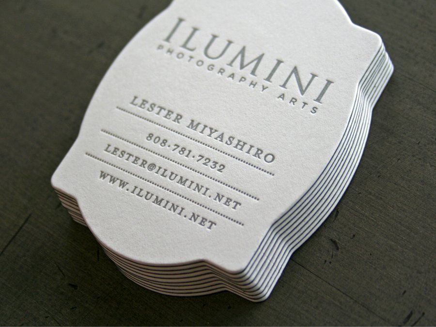 Unique Die Cut Letterpress Business Card - Ilumini Photography